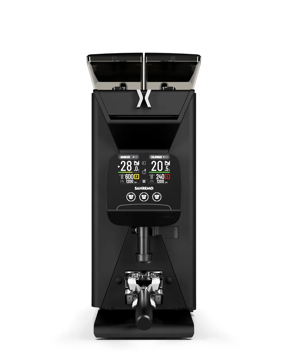 Sanremo X-ONE grinder with two hoppers and bean scale